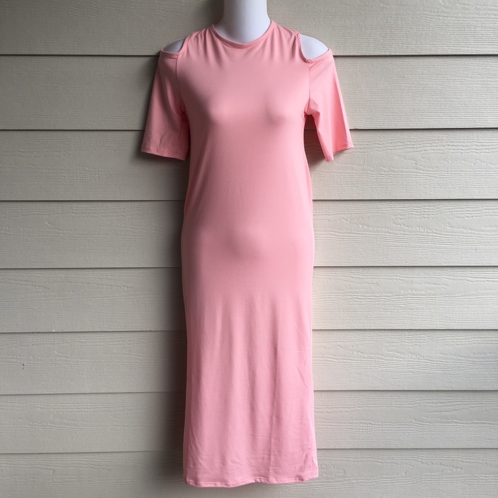 NWT Mother Bee Maternity Cold Shoulder Dress Pink Medium Stetch